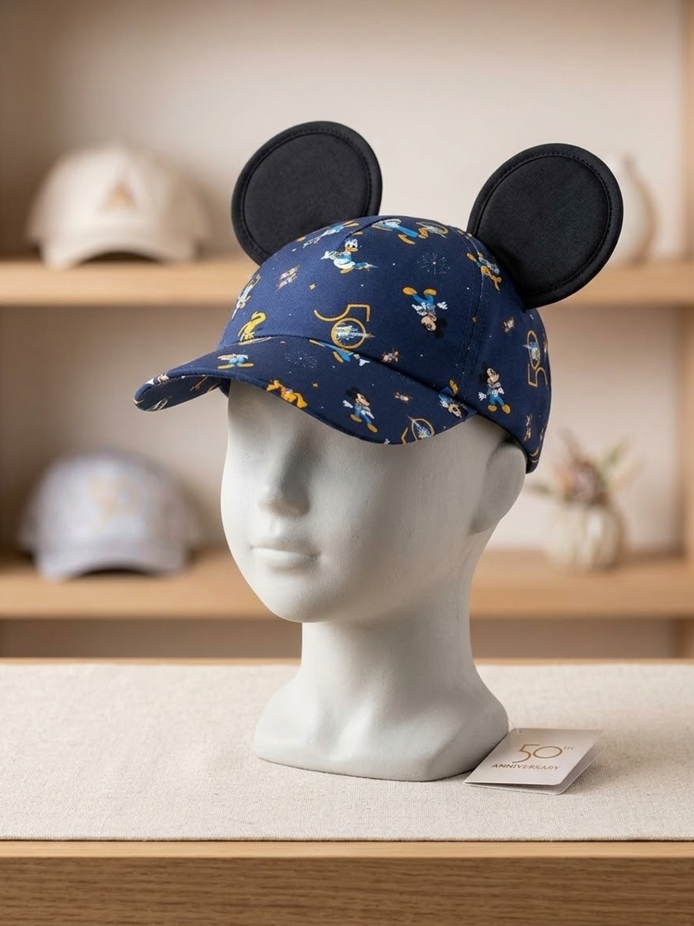 Disney Navy Mickey Ears Kids Baseball Cap with 50th Anniversary Accents NWT